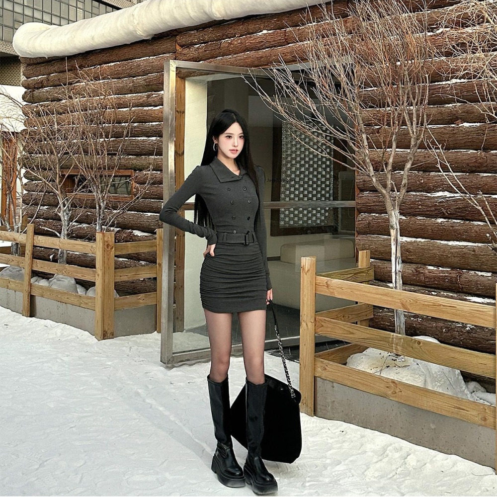 Mermaid package hip dress plus velvet slim belt