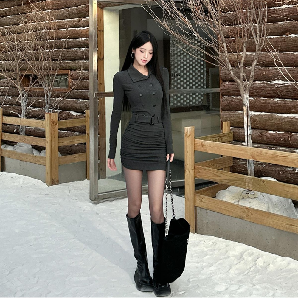 Mermaid package hip dress plus velvet slim belt