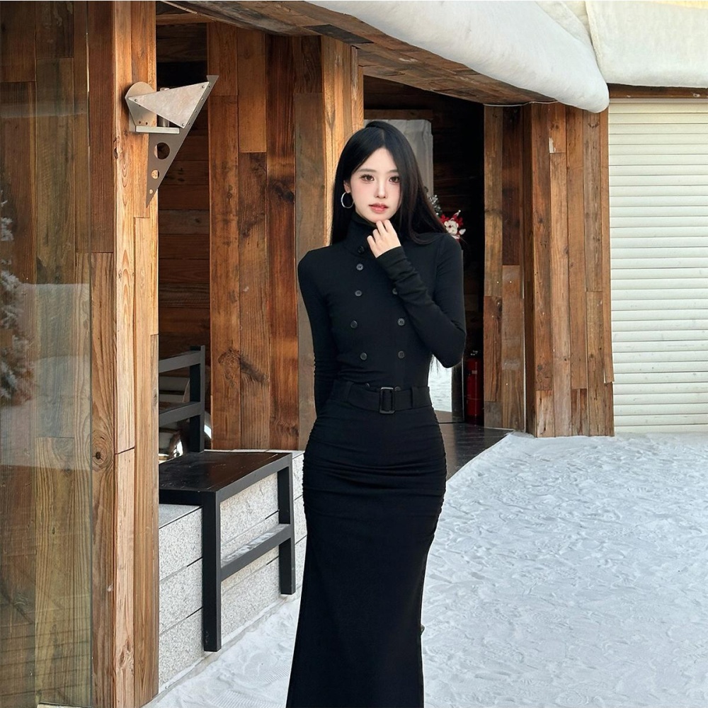 Mermaid winter dress plus velvet package hip belt