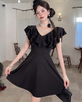 Lotus leaf edges retro temperament slim dress for women