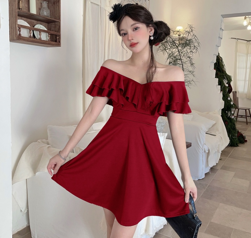 Lotus leaf edges retro temperament slim dress for women