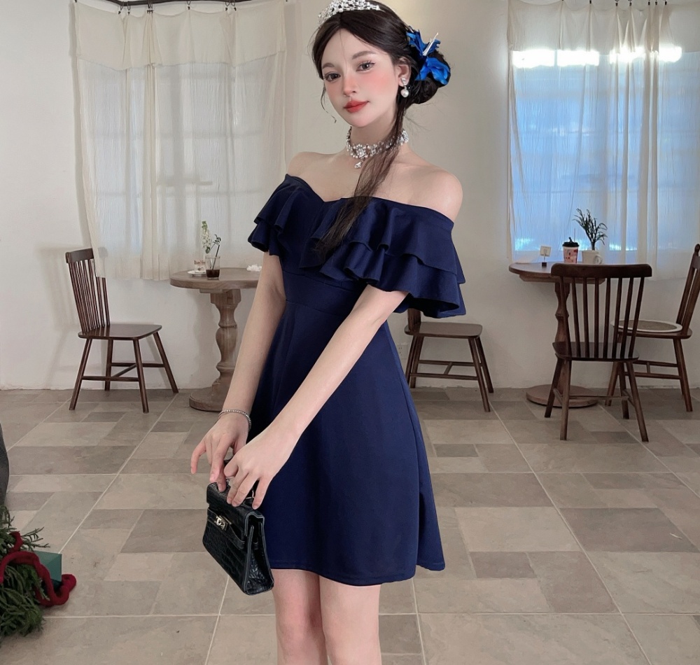 Lotus leaf edges retro temperament slim dress for women