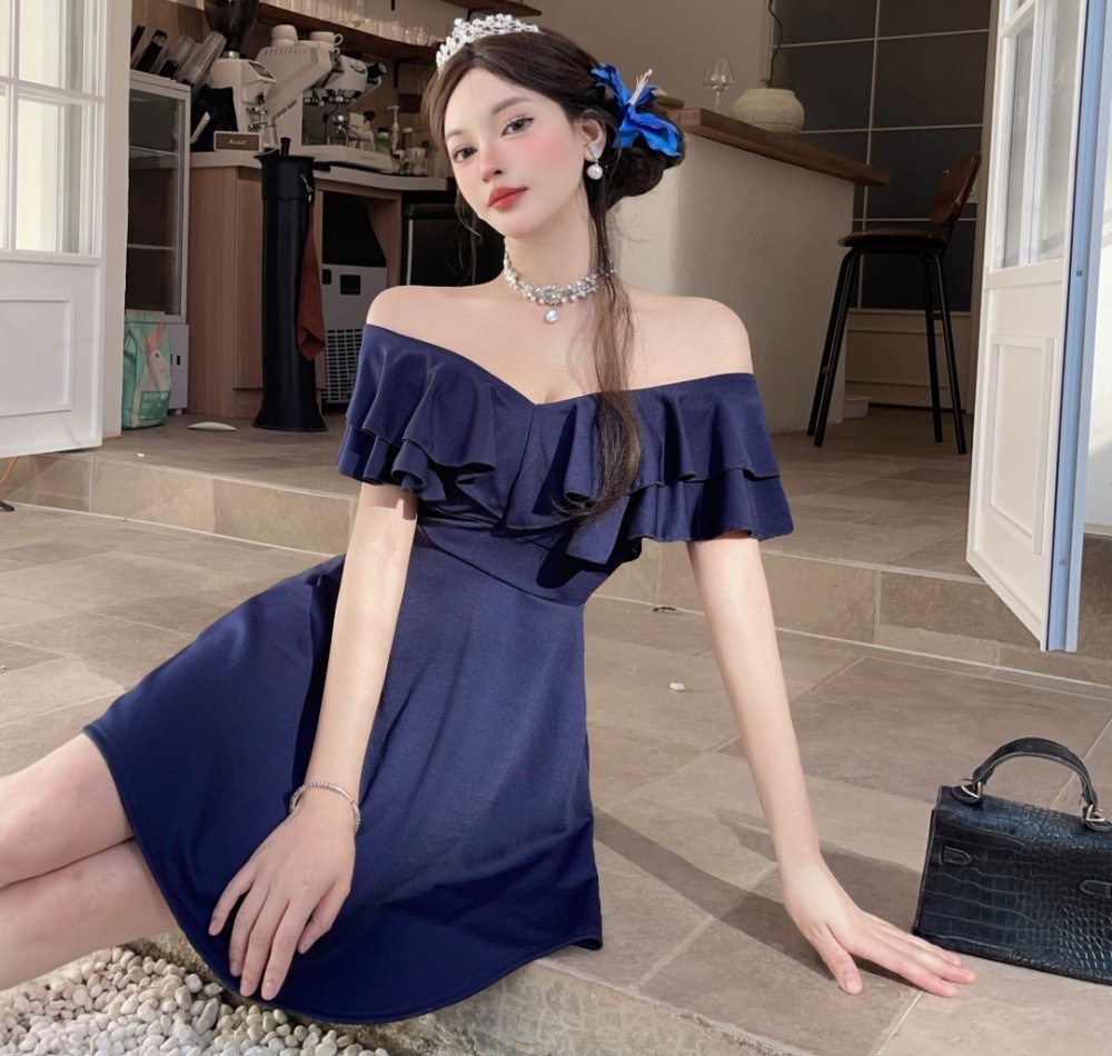 Lotus leaf edges retro temperament slim dress for women