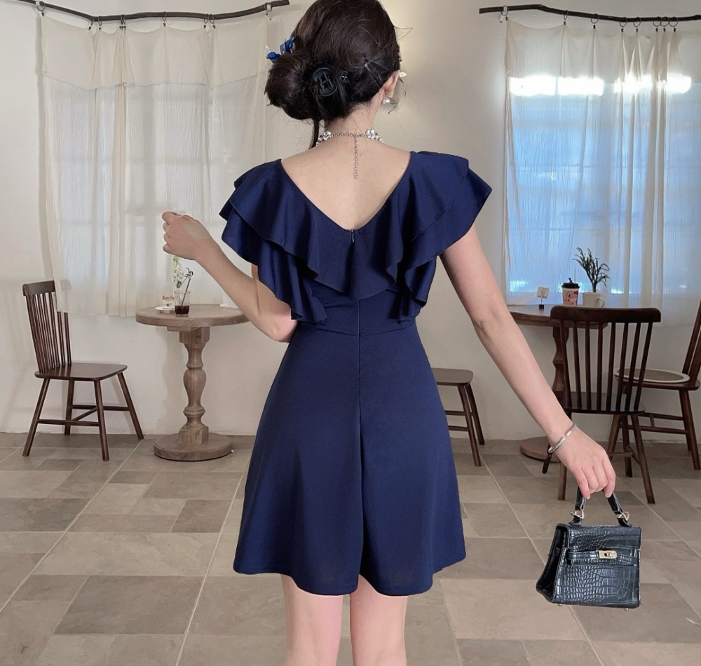 Lotus leaf edges retro temperament slim dress for women