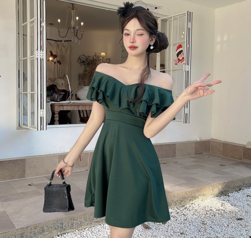 Lotus leaf edges retro temperament slim dress for women