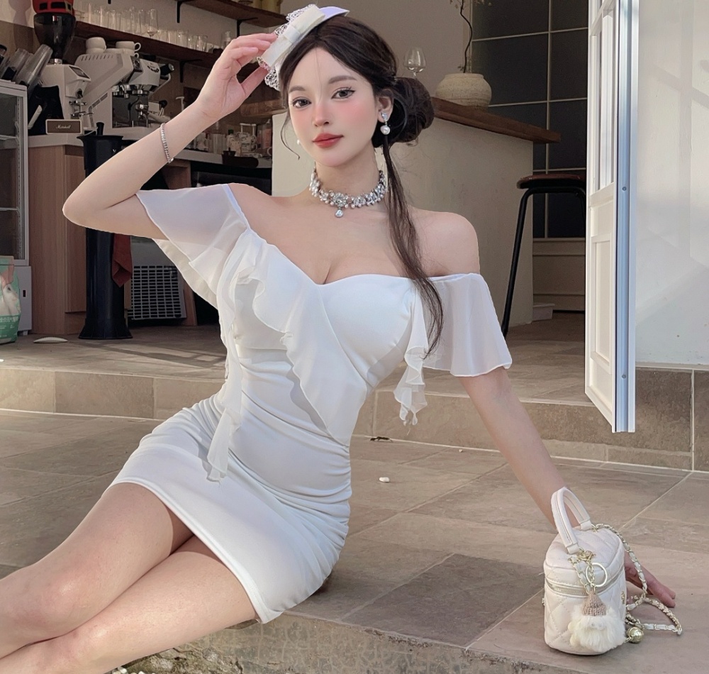 Lotus leaf edges low-cut short sleeve sexy dress