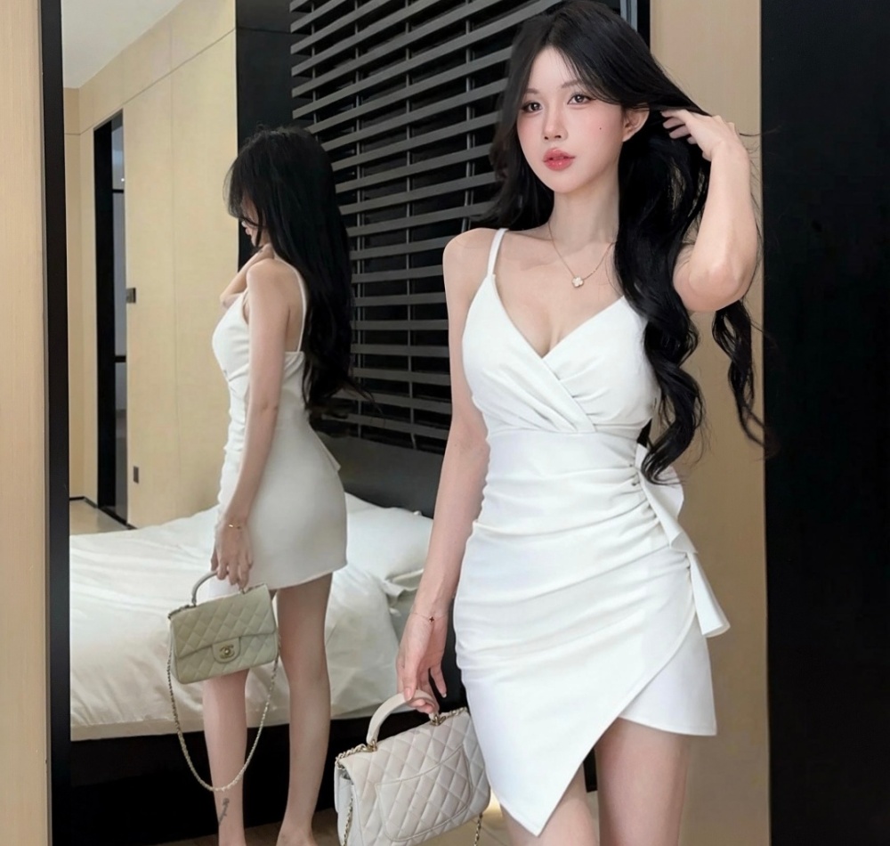 Fold sling France style split package hip dress