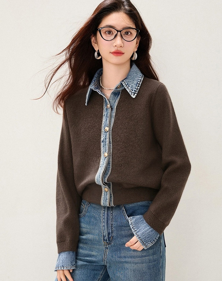 Splice denim tops temperament lazy sweater for women