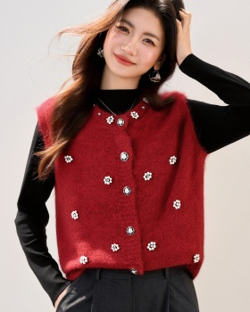 Spring beading waistcoat retro flowers tops for women