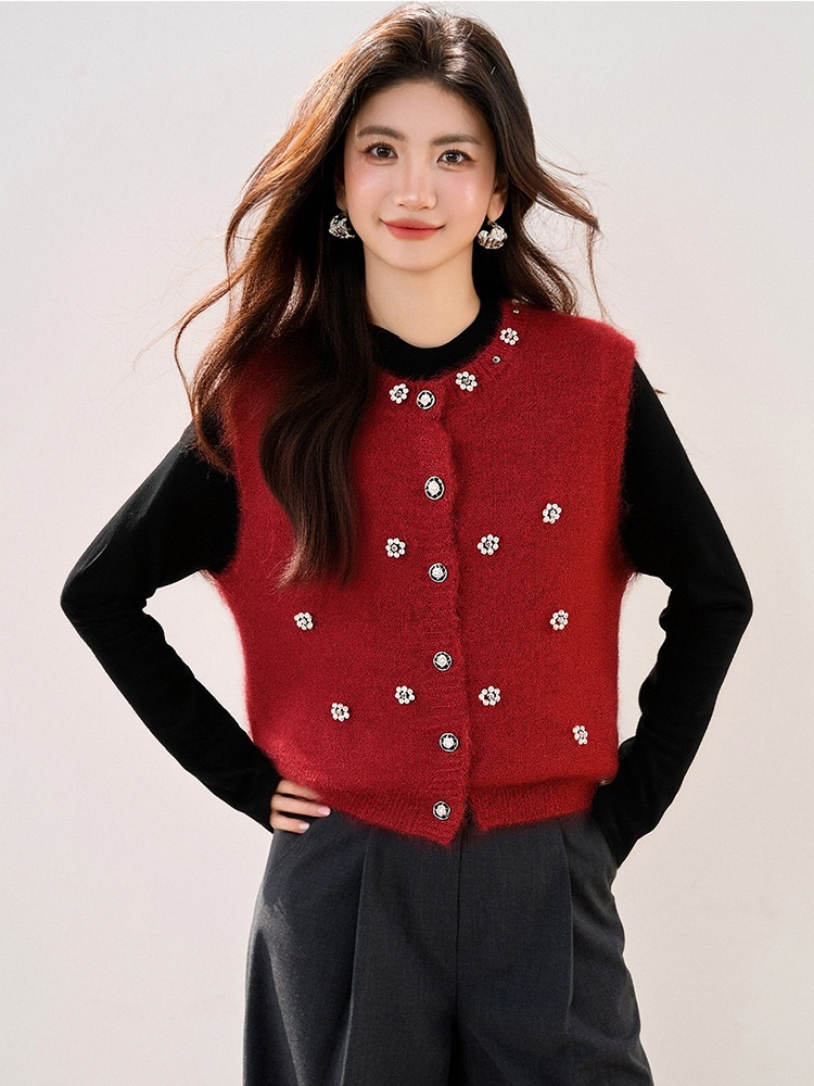 Spring beading waistcoat retro flowers tops for women