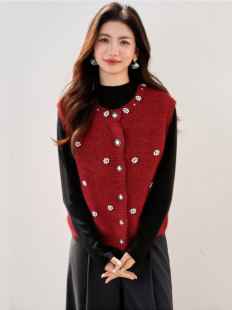 Spring beading waistcoat retro flowers tops for women