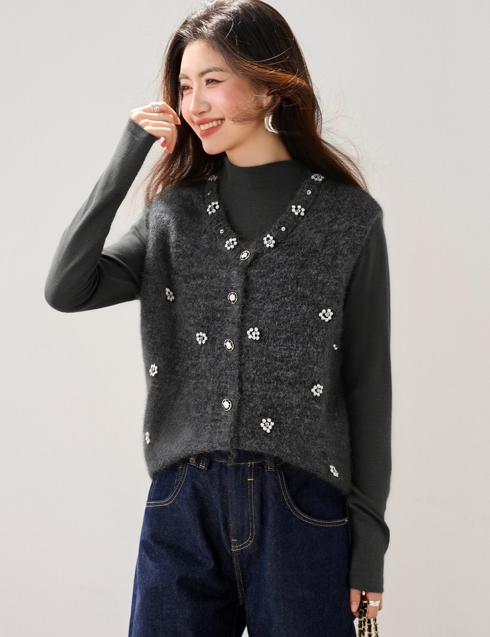 Spring beading waistcoat retro flowers tops for women