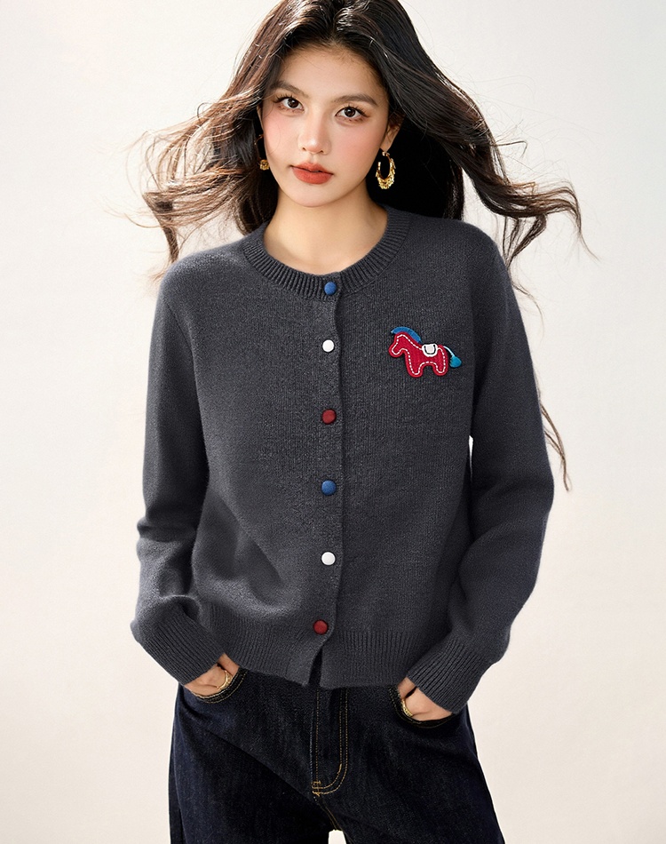 Cartoon autumn and winter cardigan mixed colors spring sweater