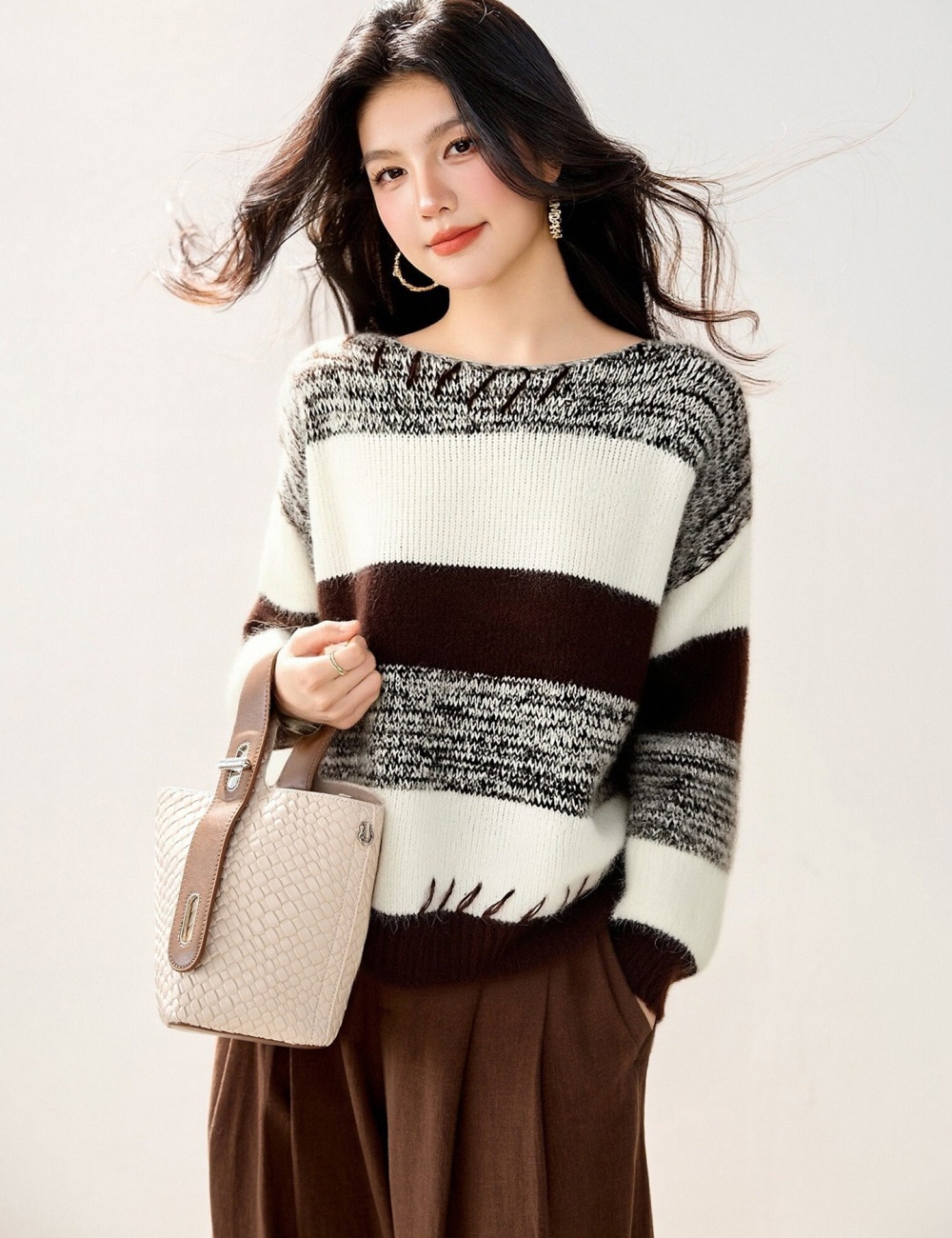 Long sleeve Casual lazy fashion stripe sweater for women