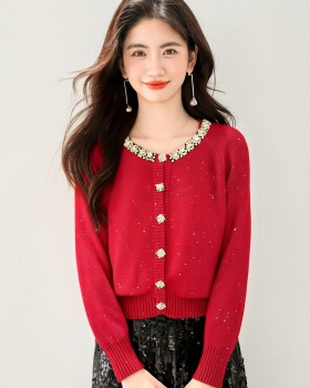 Slim spring knitted cardigan France style long sleeve tops