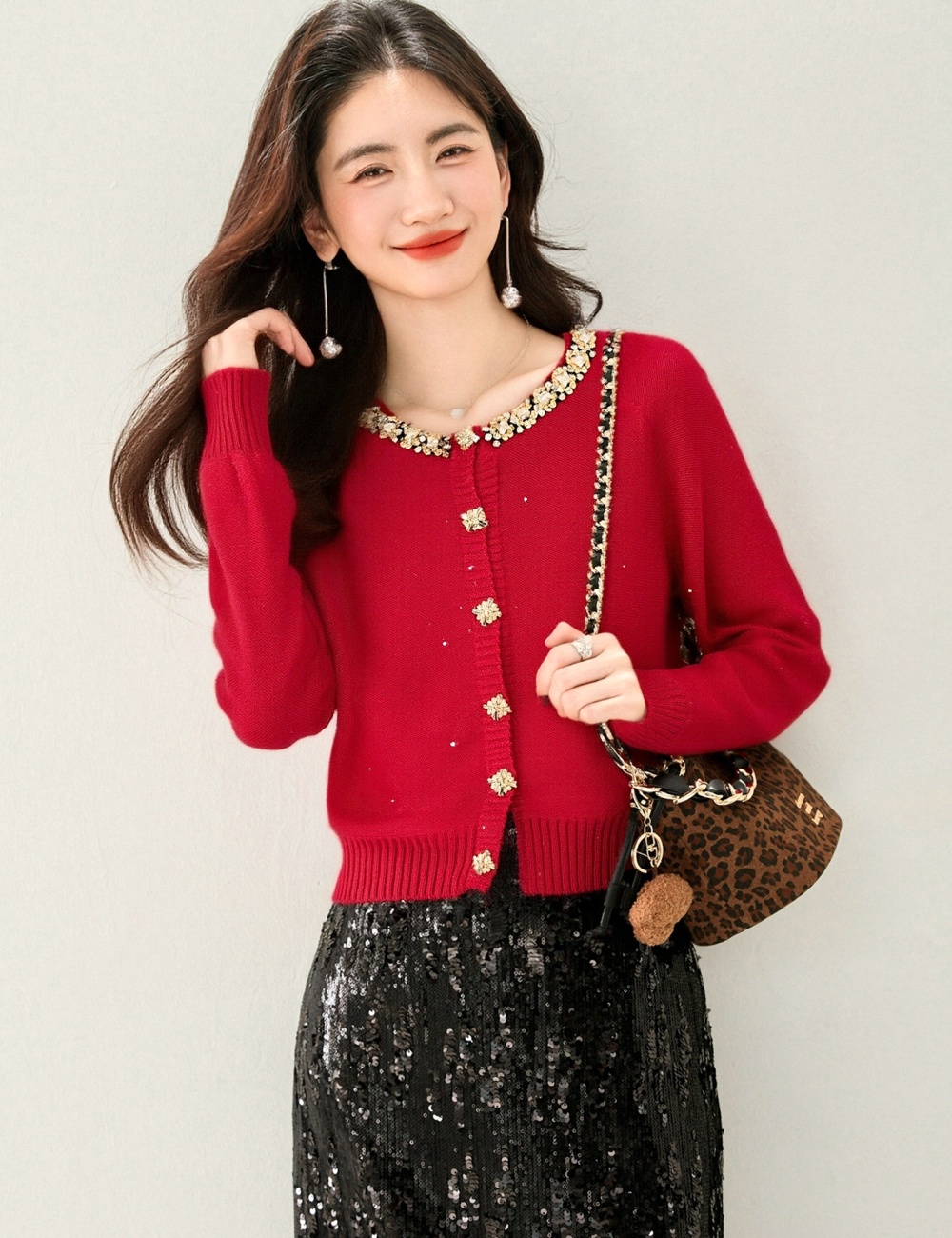 Slim spring knitted cardigan France style long sleeve tops