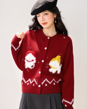 Red lazy loose sweater spring wears outside coat for women