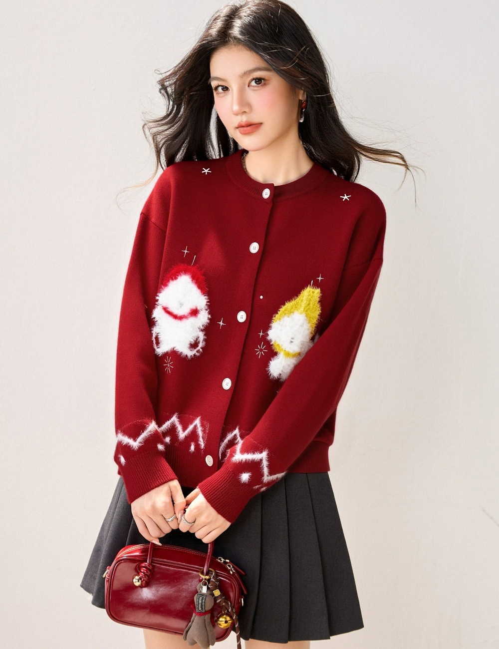 Red lazy loose sweater spring wears outside coat for women