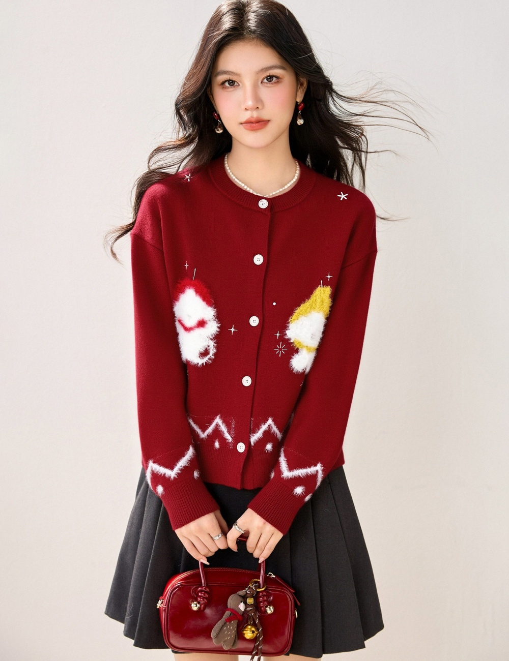 Red lazy loose sweater spring wears outside coat for women