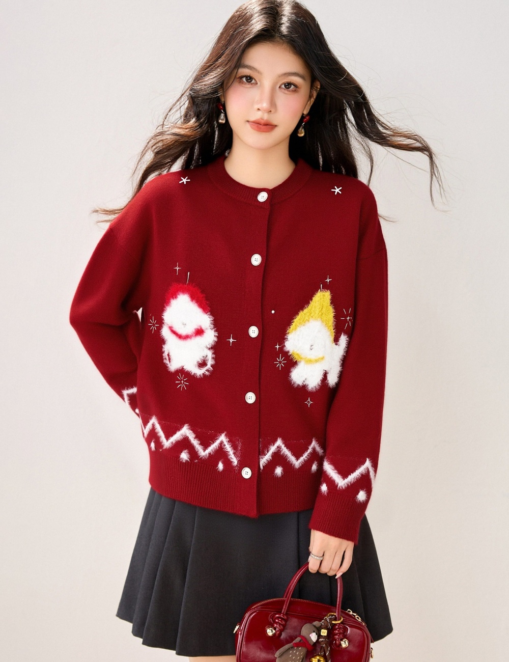 Red lazy loose sweater spring wears outside coat for women