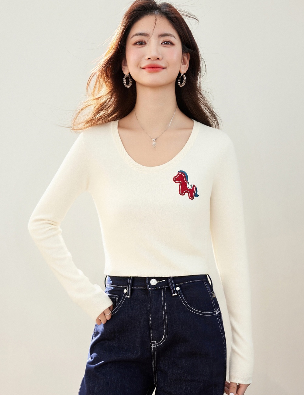Spring fashion tops embroidery Korean style sweater