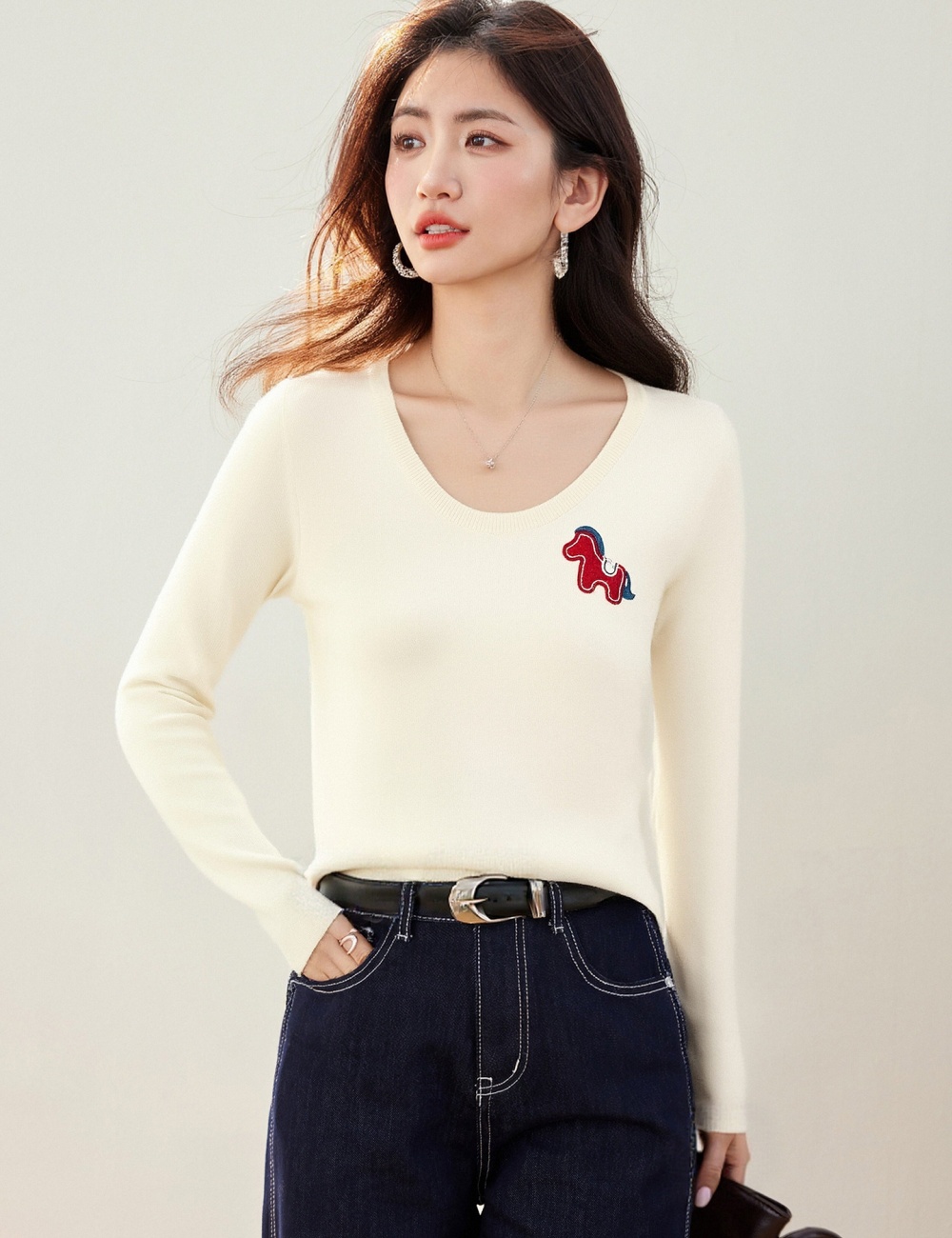 Spring fashion tops embroidery Korean style sweater