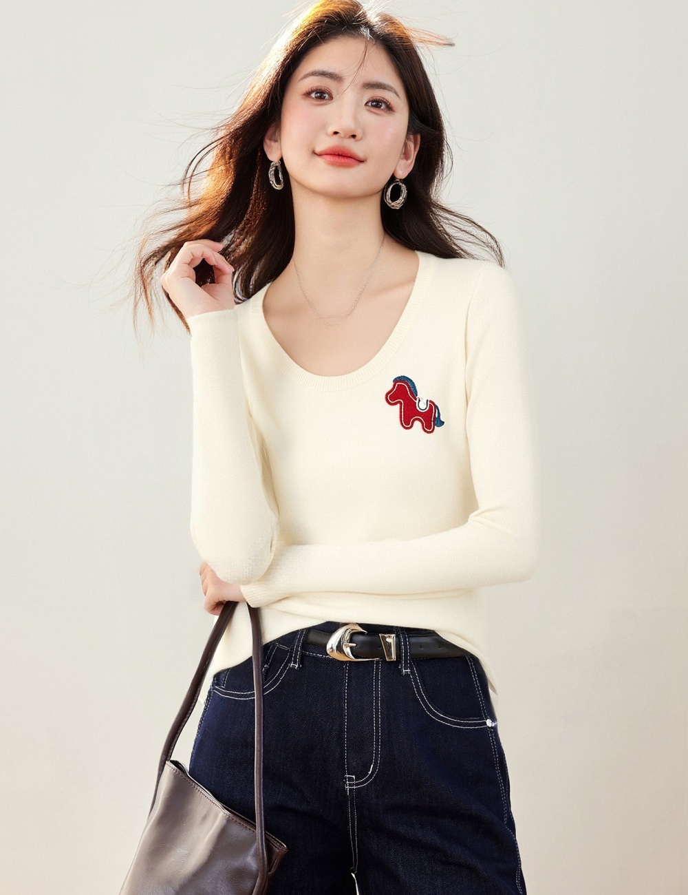 Spring fashion tops embroidery Korean style sweater