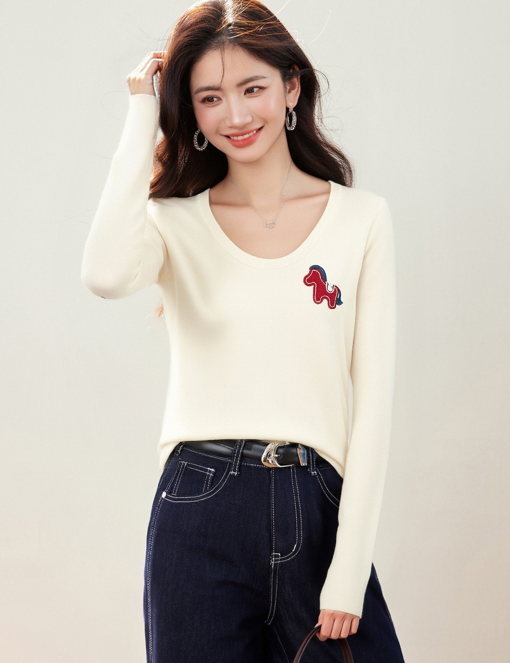 Spring fashion tops embroidery Korean style sweater