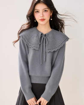 Lotus leaf collar lace long sleeve Korean style sweater