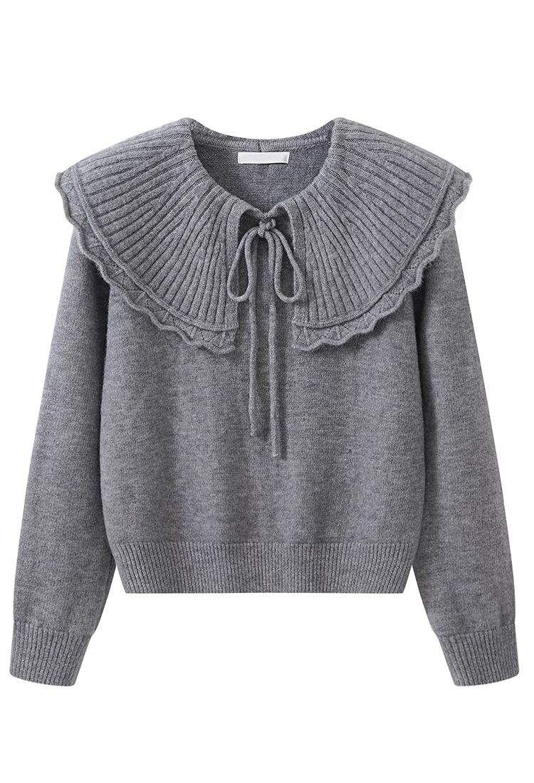 Lotus leaf collar lace long sleeve Korean style sweater