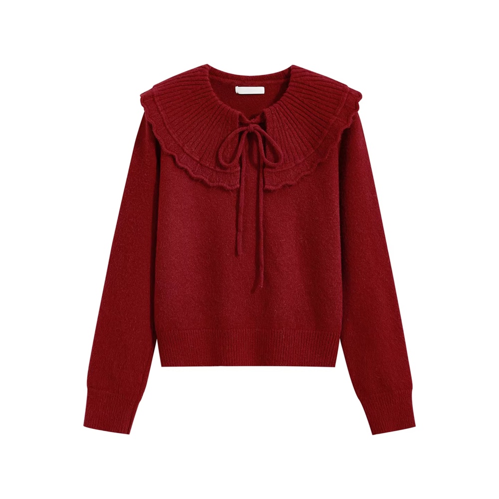 Lotus leaf collar lace long sleeve Korean style sweater