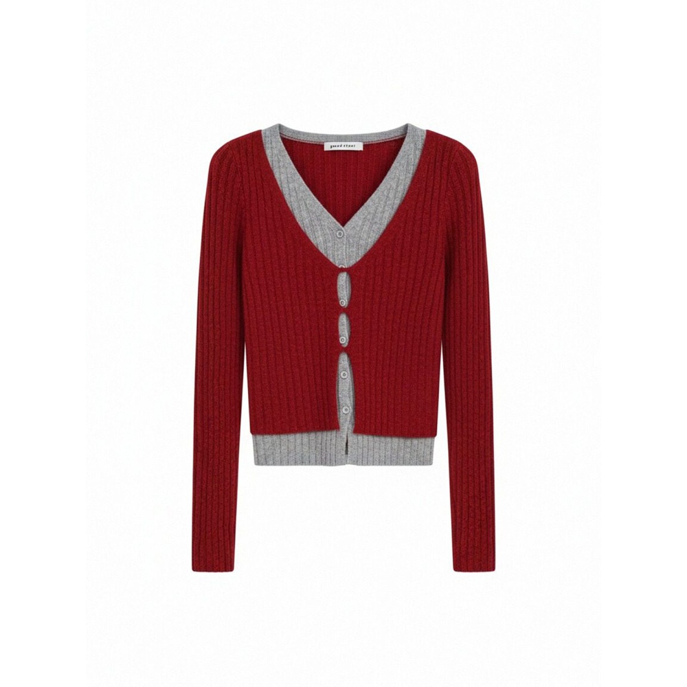 Lazy loose Pseudo-two sweater red pullover spring tops