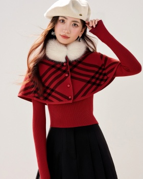 Plush collar red cloak spring shawl