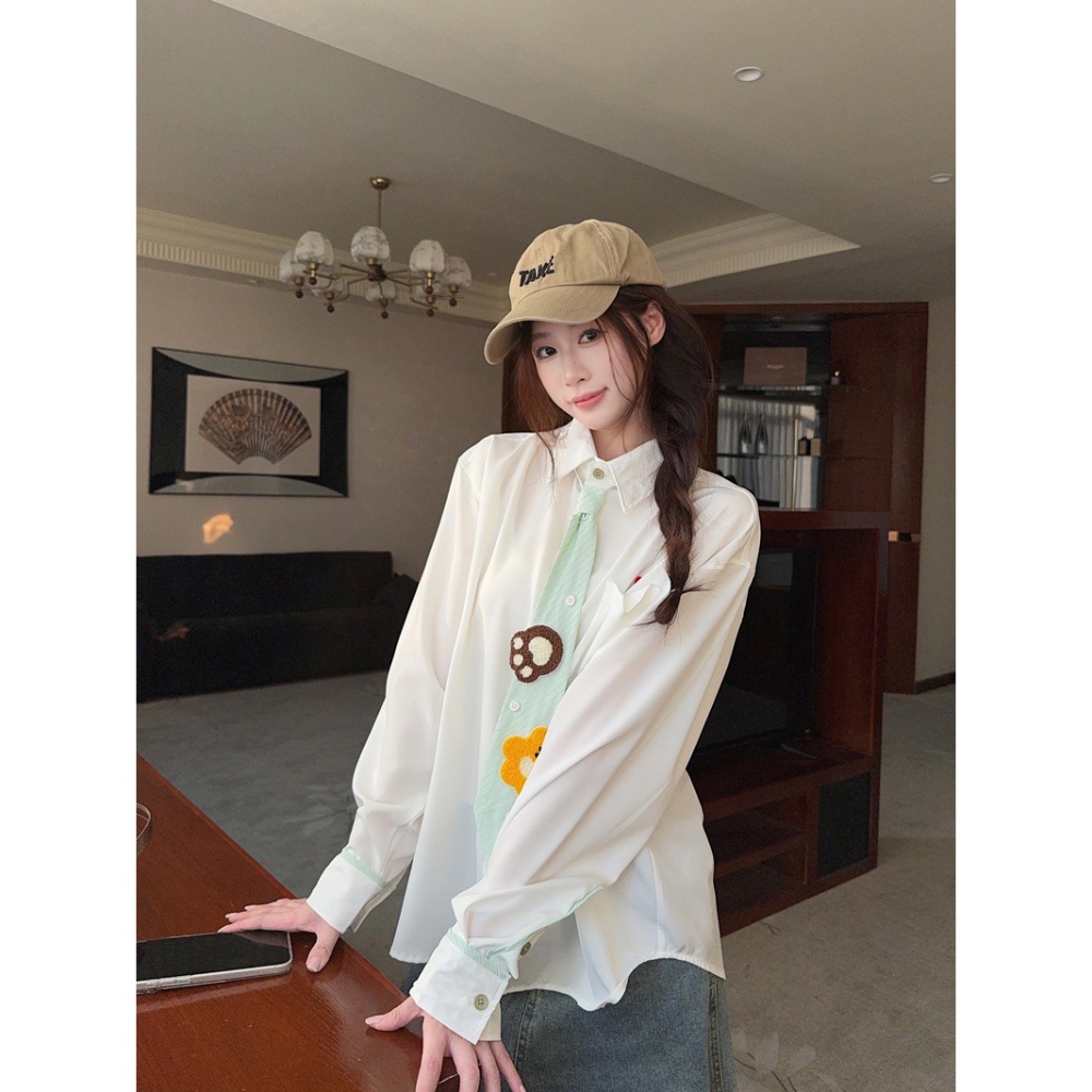 Unique spring shirt white mixed colors tops