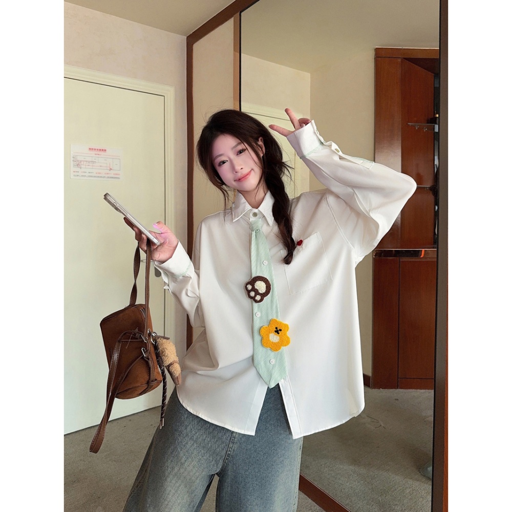 Unique spring shirt white mixed colors tops