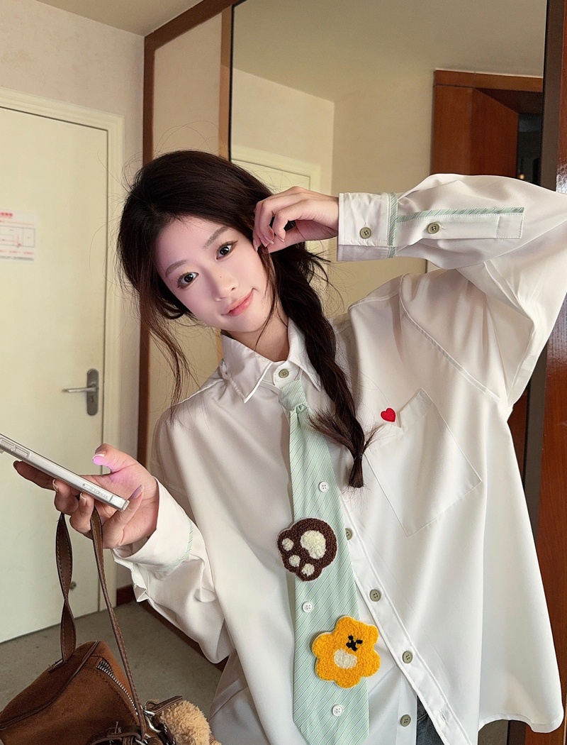 Unique spring shirt white mixed colors tops