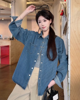 Casual washed fashion shirt spring denim long sleeve tops