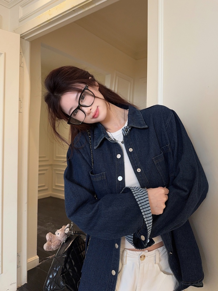 Casual washed fashion shirt spring denim long sleeve tops