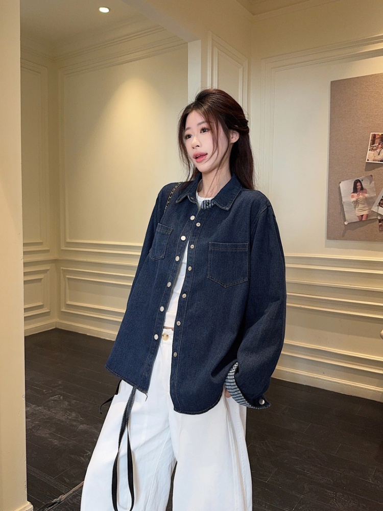 Casual washed fashion shirt spring denim long sleeve tops