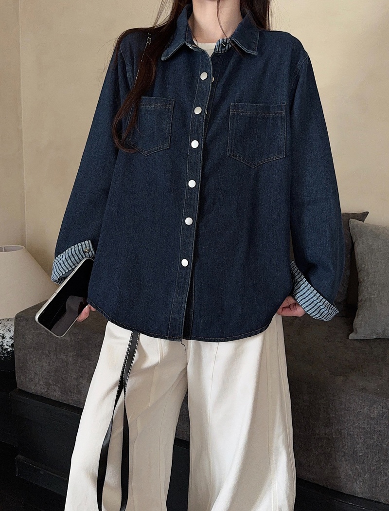 Casual washed fashion shirt spring denim long sleeve tops