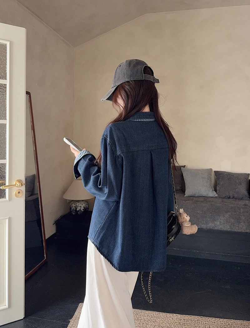 Casual washed fashion shirt spring denim long sleeve tops