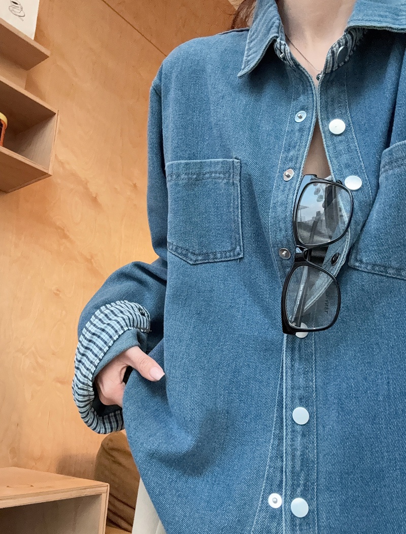 Casual washed fashion shirt spring denim long sleeve tops