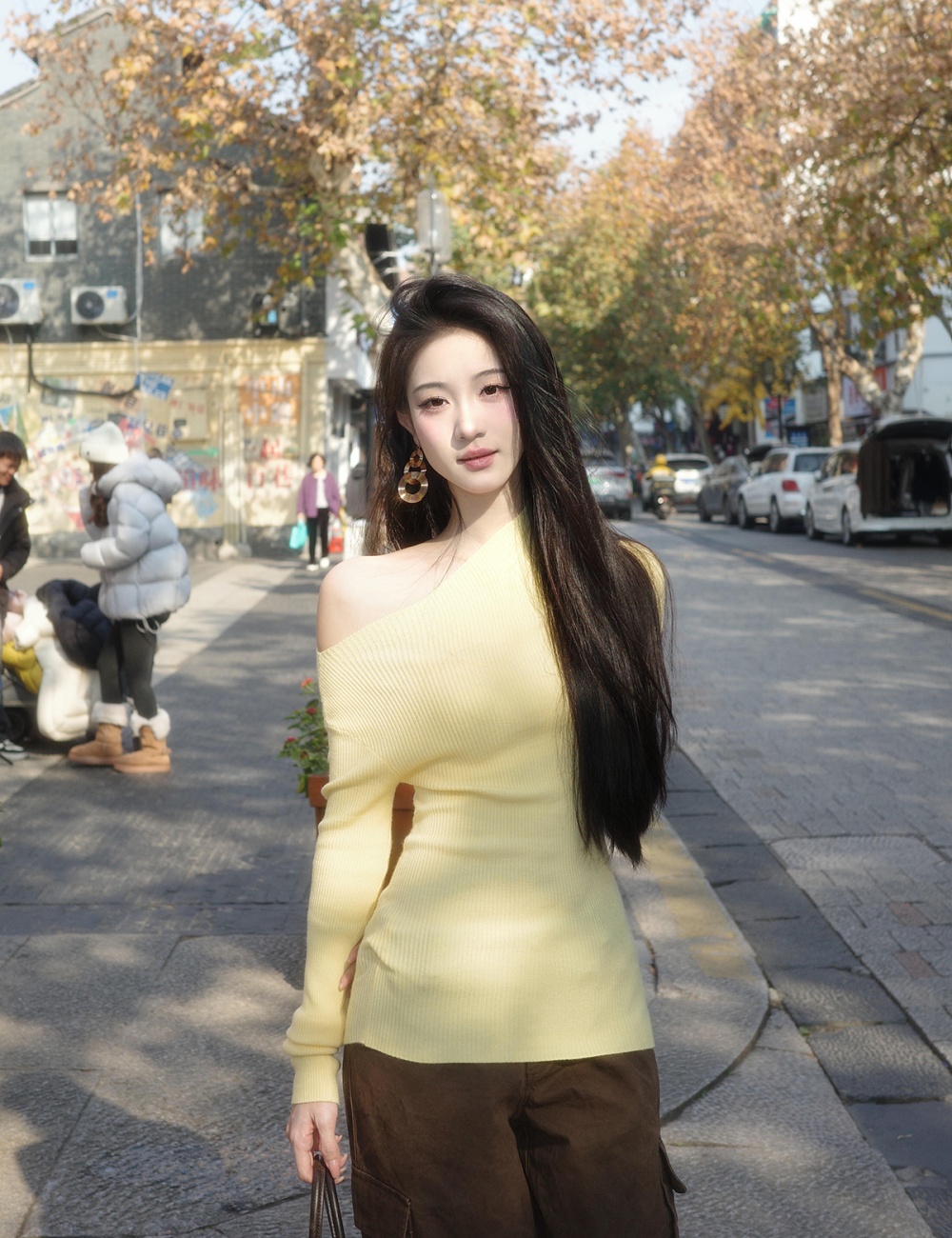 Slim flat shoulder sweater tender spicegirl tops for women