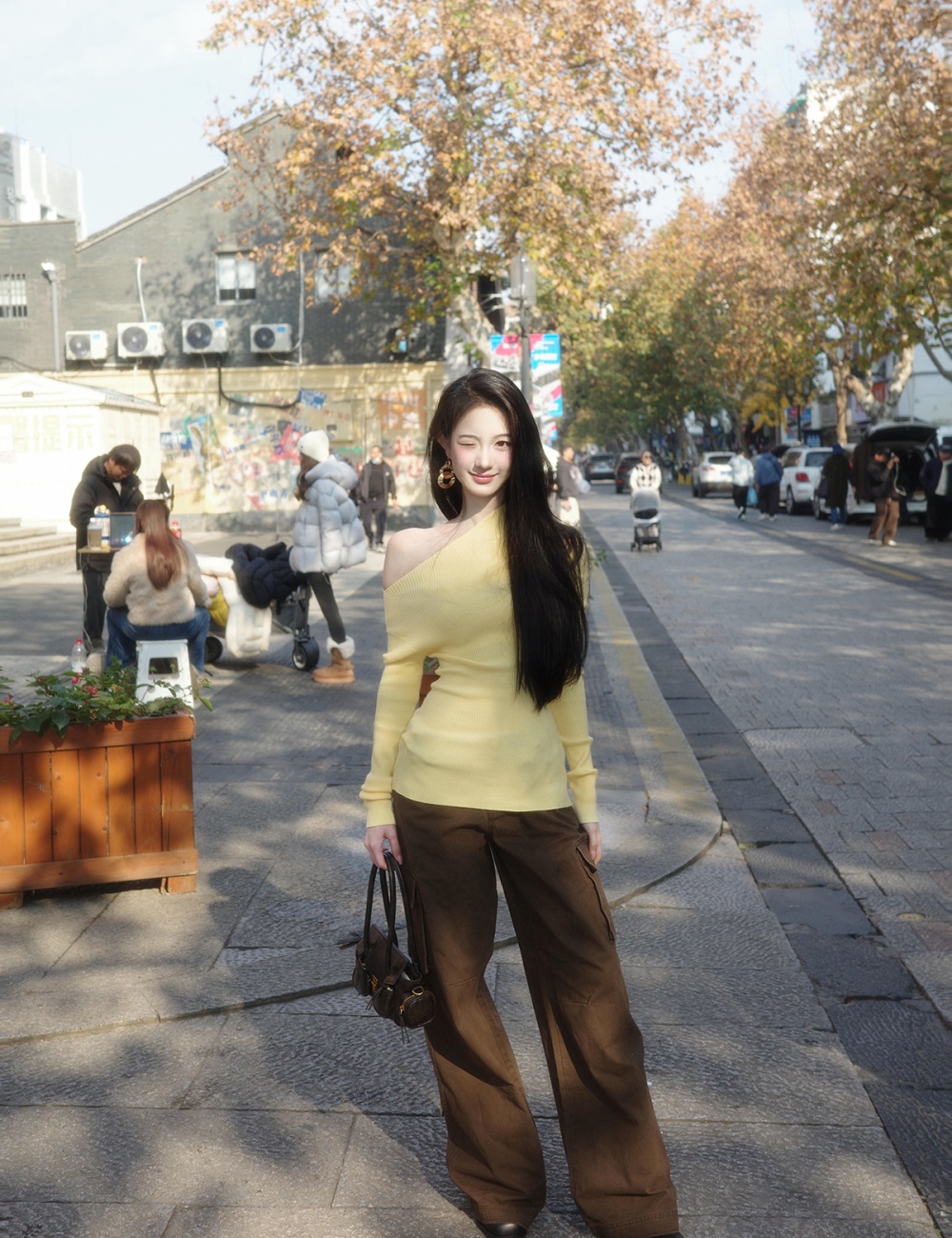 Slim flat shoulder sweater tender spicegirl tops for women