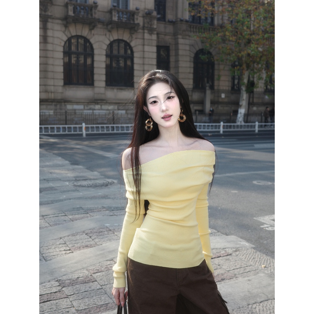 Slim flat shoulder sweater tender spicegirl tops for women
