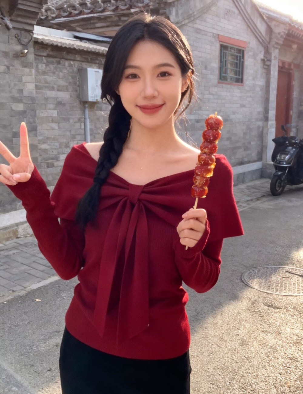 Winter red bottoming shirt autumn and winter tops