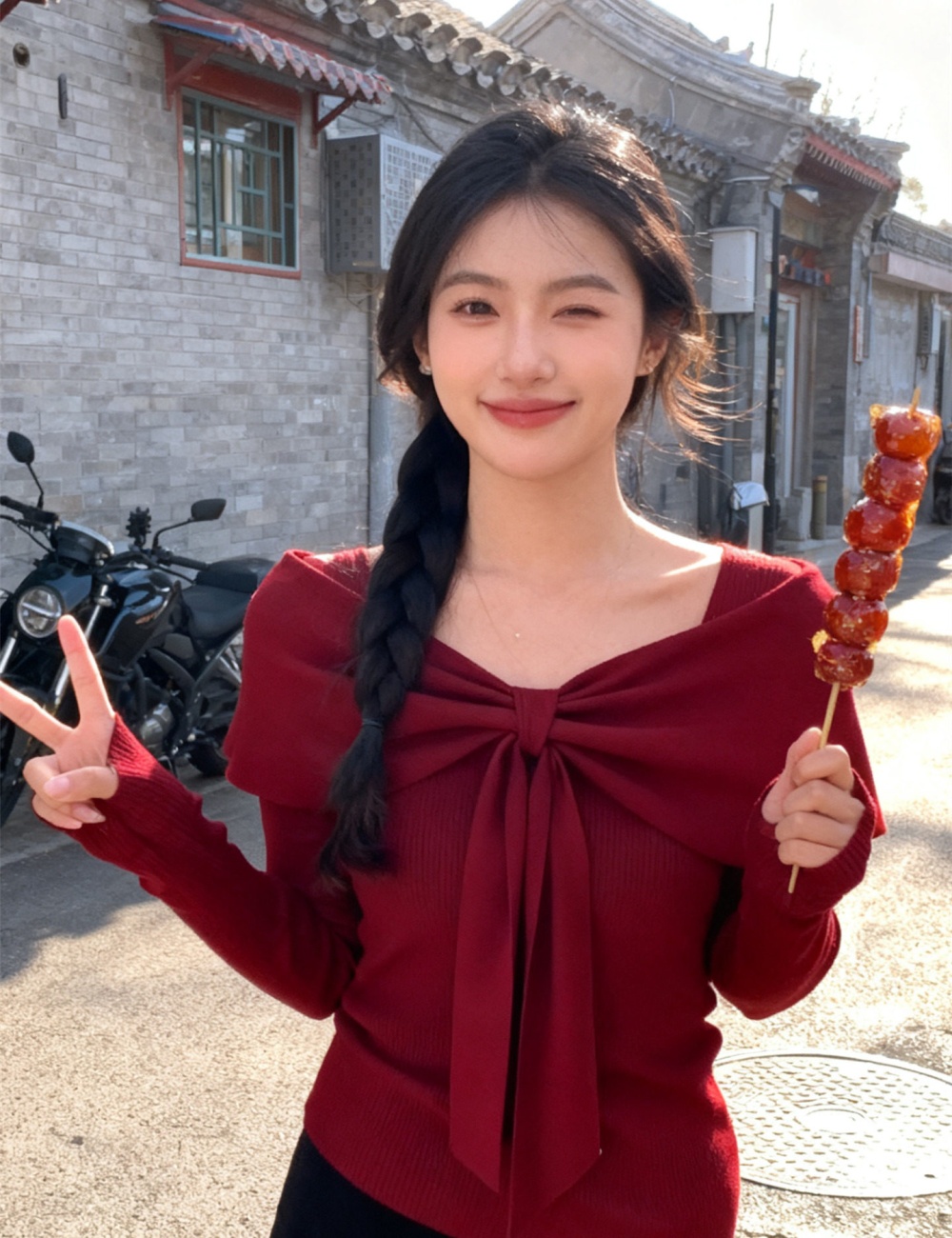 Winter red bottoming shirt autumn and winter tops