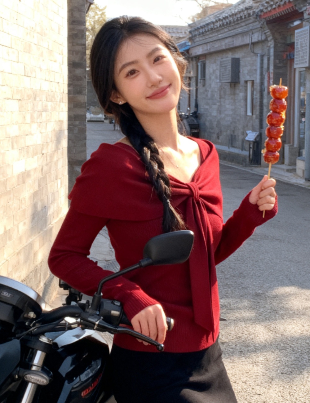 Winter red bottoming shirt autumn and winter tops