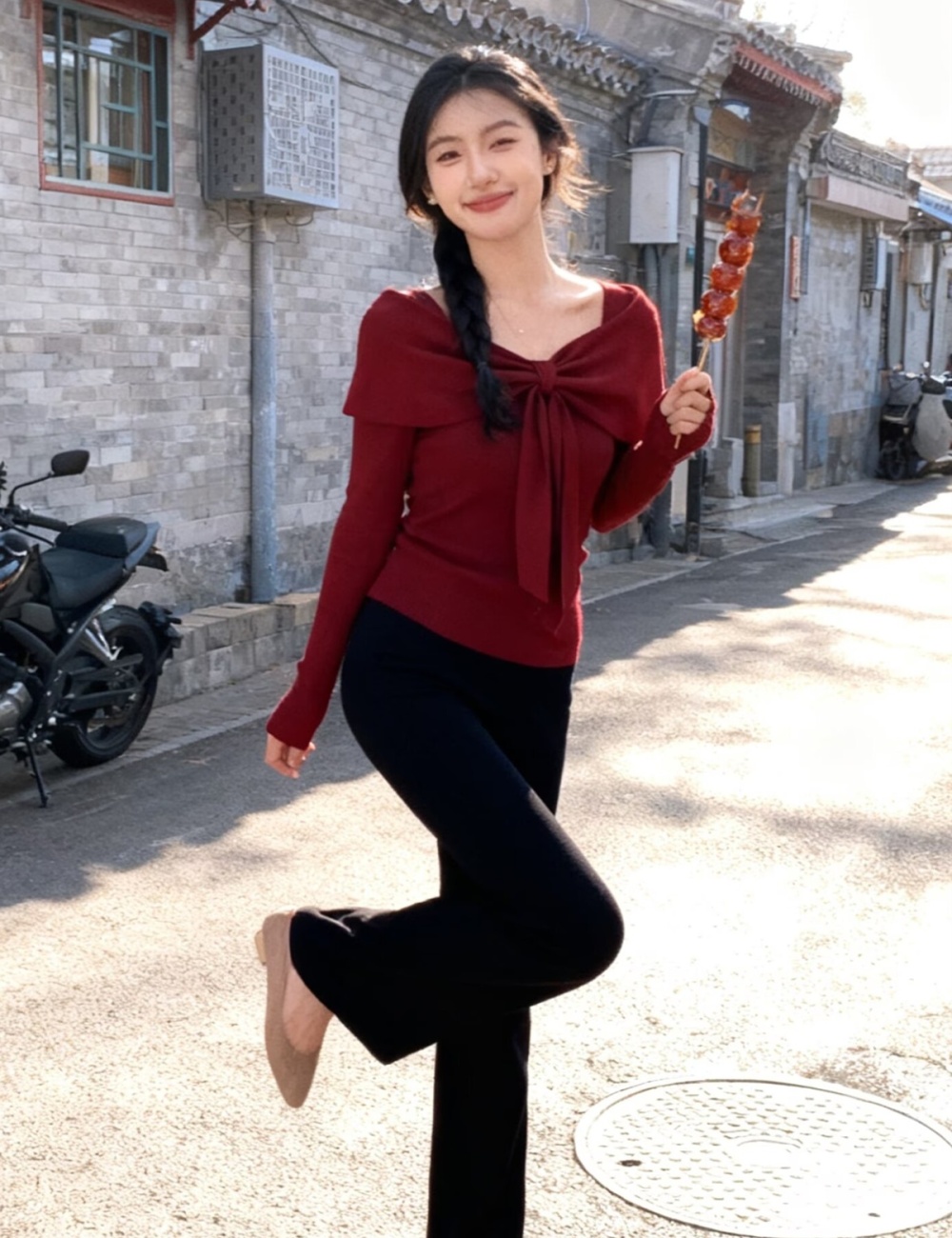 Winter red bottoming shirt autumn and winter tops