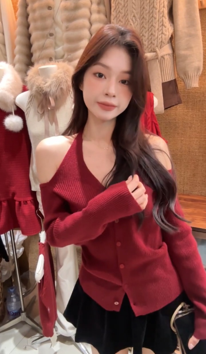 Halter Korean style tops strapless sweater for women